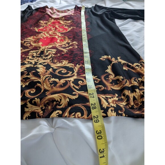 Susan Graver Tunic Top Womens M Red Black Gold Damask Print Glamcore Maximalist - Picture 11 of 11